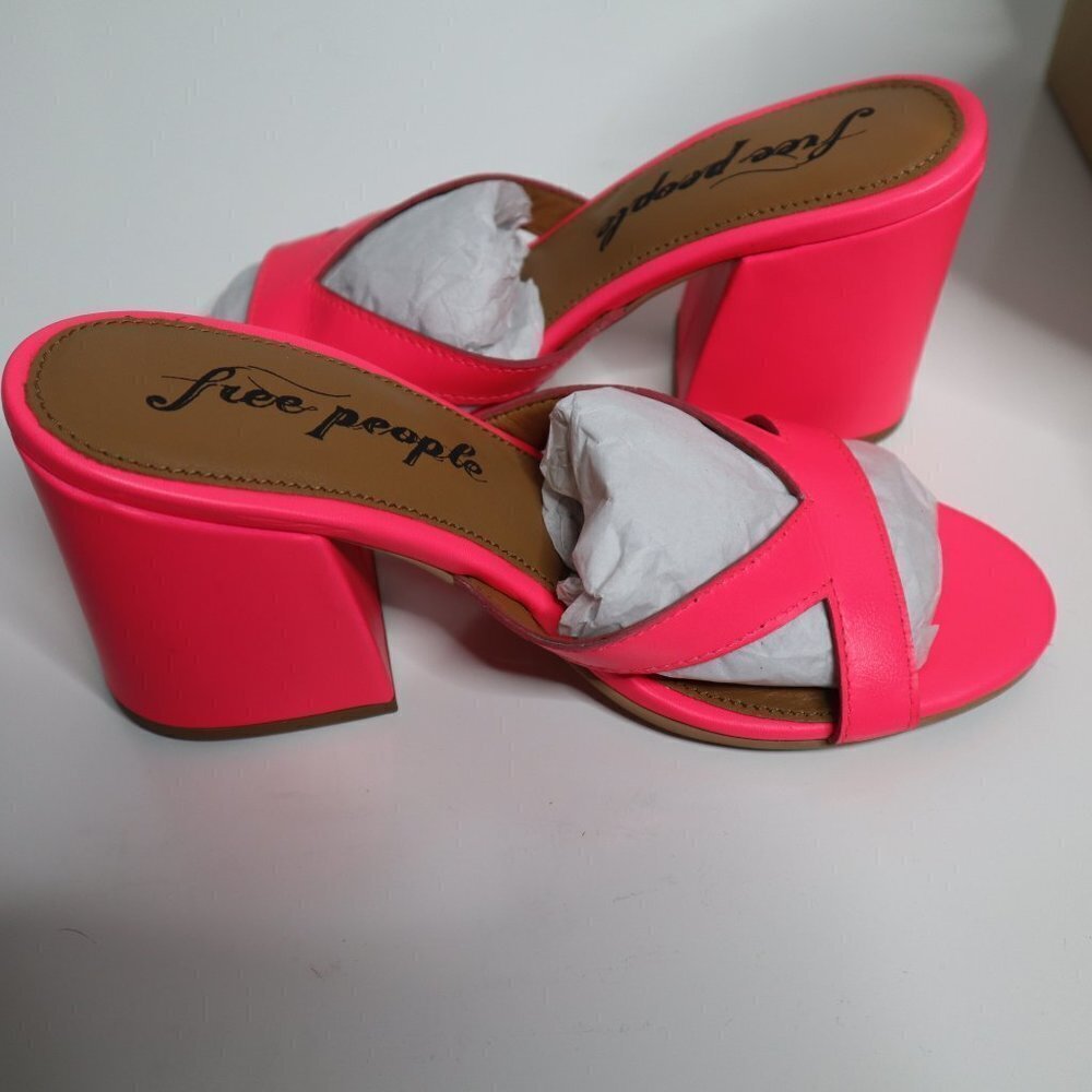 NEW  Free People Charlie Neon Pink V-Heel Sandals - Picture 5 of 9